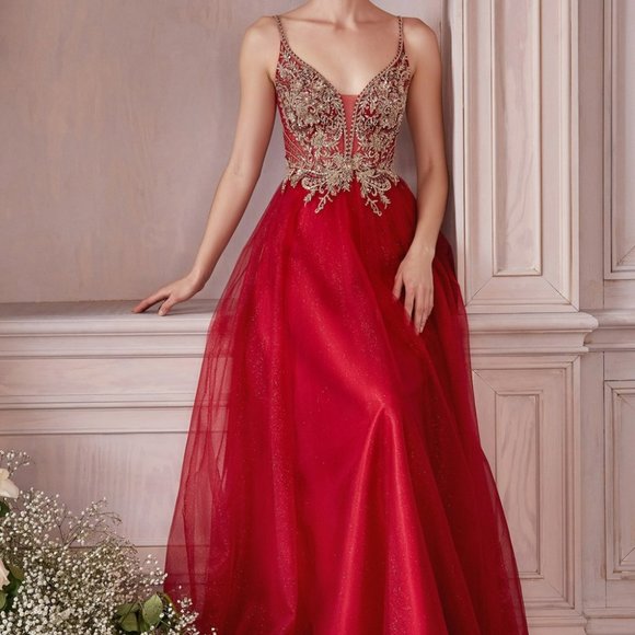 NEW BURGUNDY/GOLD LAYERED TULLE A-LINE FORMAL EVENING PARTY LONG GOWN CD0195 - Picture 8 of 8